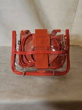 Clear Red Crossbody Bag with Red Trim and Strap